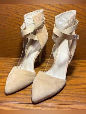 JOE’S Criss Cross Ankle Strap Ivory Suede & Leather Stiletto Heels Size 11